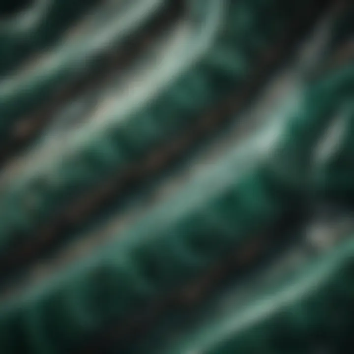 Close-up view of malachite's unique banded textures and rich colors