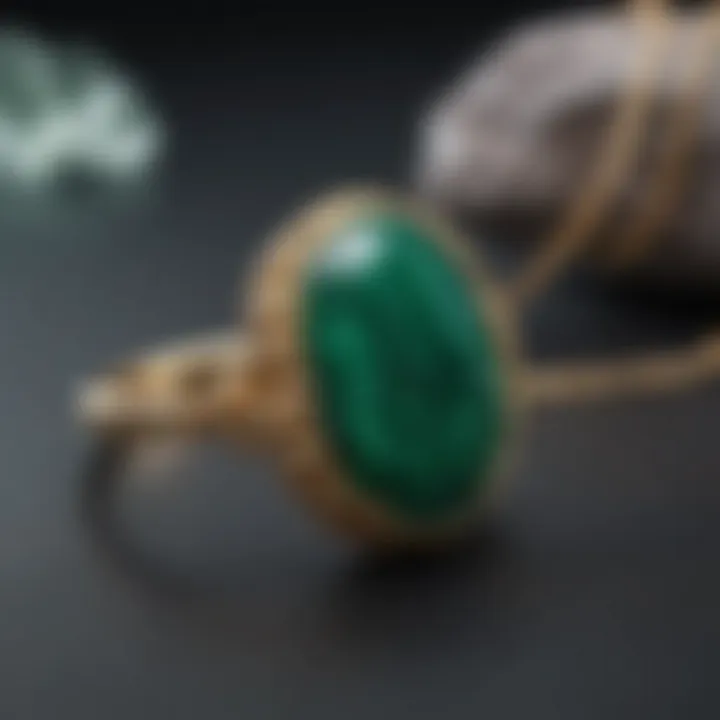 Malachite pieces displayed in a jewelry setting, highlighting its use in adornments