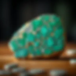 Close-up view of polished malachite specimen