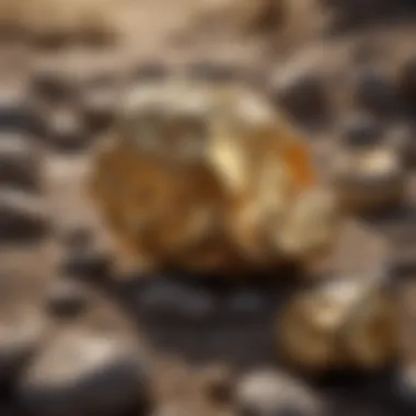 Close-up of a gold nugget found using a metal detector