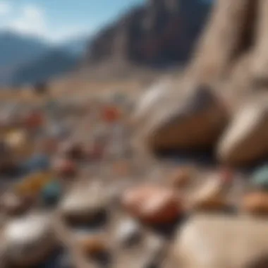 A collector examining rocks and minerals in a scenic Montana location.