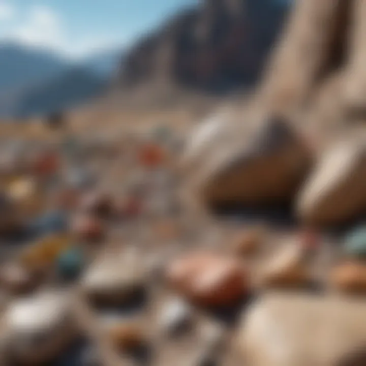 A collector examining rocks and minerals in a scenic Montana location.