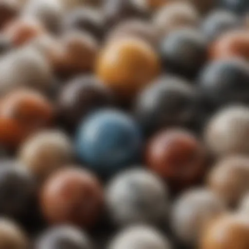 Close-up view of a collection of moqui marbles showcasing their unique textures and colors.