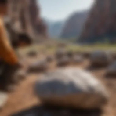 Geologists examining rock formations in the field