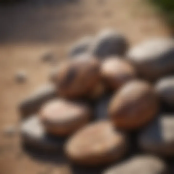 Petrified wood palm stones used in a meditation setting.