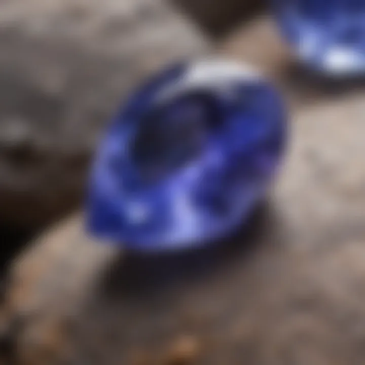 A close-up view of pleochroic tanzanite displaying its vibrant color variations.