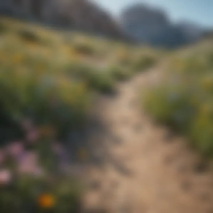 Trail winding through a vibrant meadow filled with wildflowers