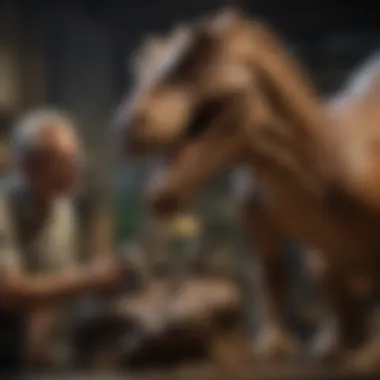 Collector inspecting a dinosaur figure for quality and authenticity