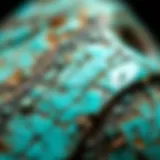 Close-up view of real turquoise stone showcasing its vibrant hues and intricate matrix patterns