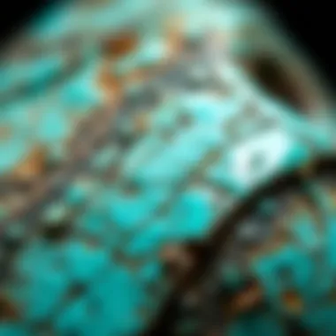 Close-up view of real turquoise stone showcasing its vibrant hues and intricate matrix patterns