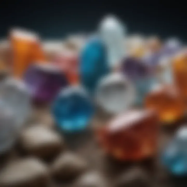 A close-up view of various worry crystals showcasing their unique characteristics.