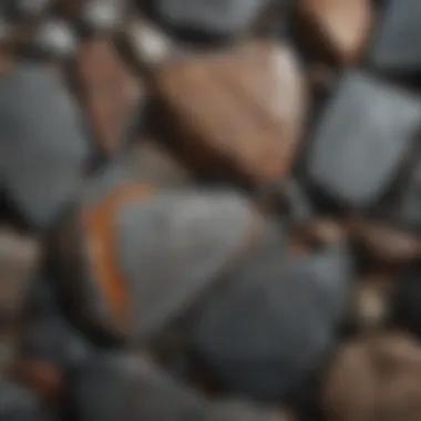 A close-up view of slate rock showcasing its texture and colors