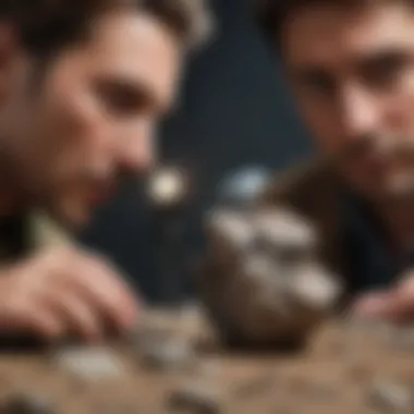 Close-up of a geologist examining a rock specimen