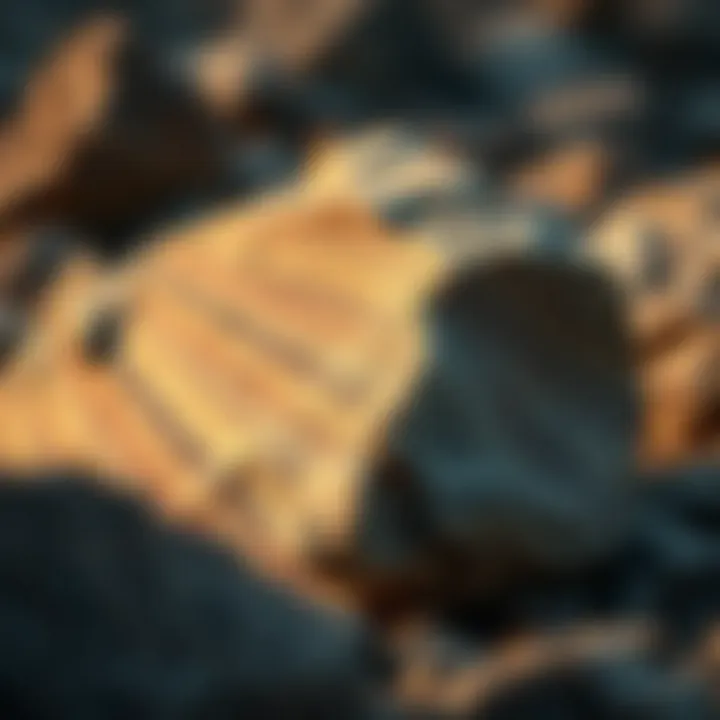 Metamorphic rock with visible foliation, demonstrating the effects of heat and pressure.