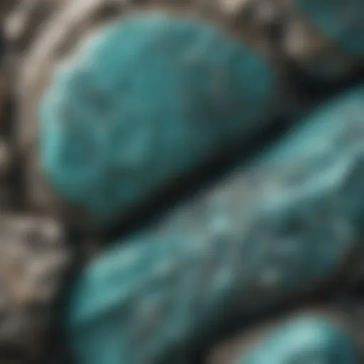 A close-up view of a mineral resembling turquoise with intricate patterns