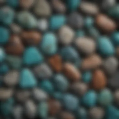 A collection of rocks that resemble turquoise displayed on a natural surface