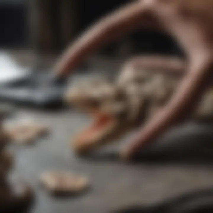 Scientists conducting research on raptor claw fossils in a laboratory setting.