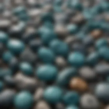 A collection of teal stones displayed in a curated setting for collectors.