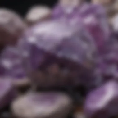 Close-up view of a clear purple stone highlighting its unique geological features and textures.