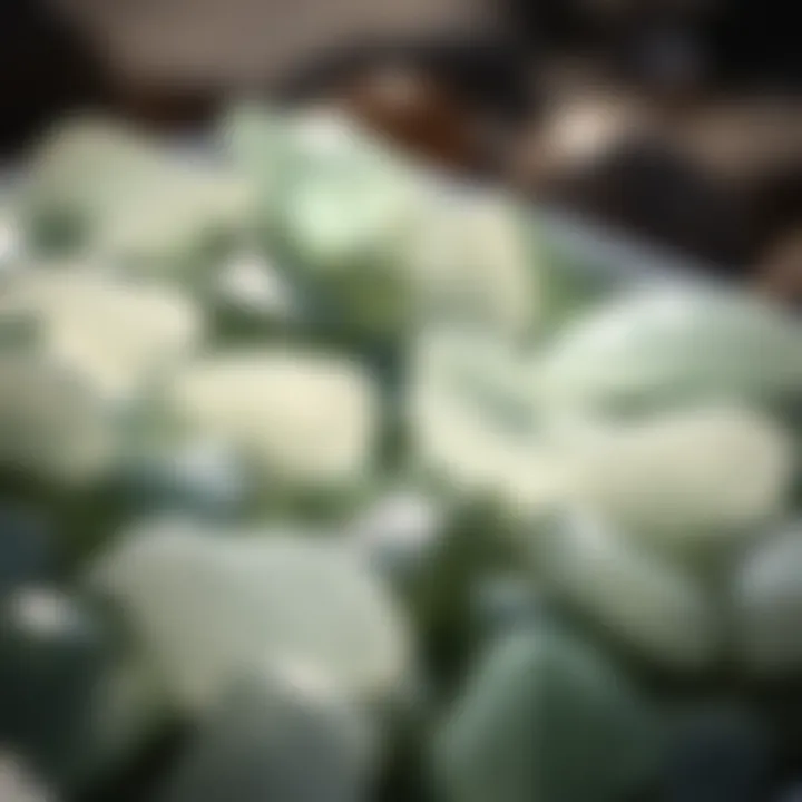 Close-up of polished sea glass pieces glistening in sunlight