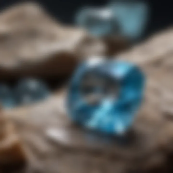 Natural geological formation of blue topaz in its mineral habitat