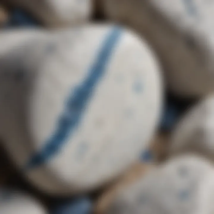 A close-up view of a white stone with striking blue spots showcasing its unique texture