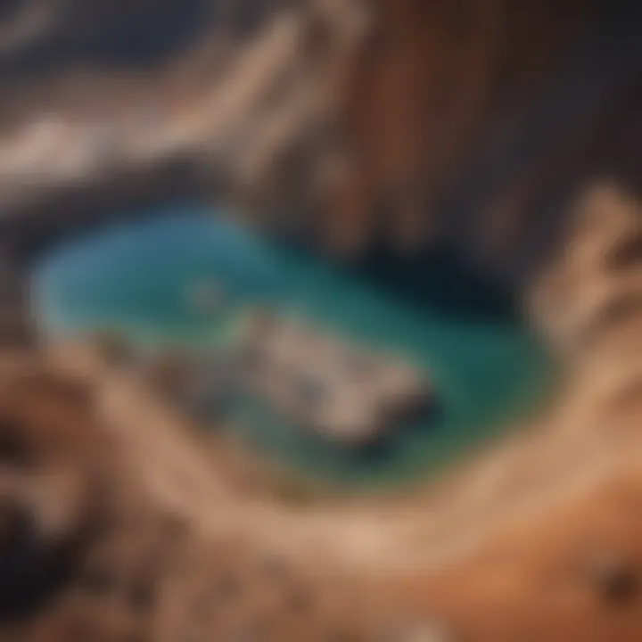 An aerial view of a gem mining site highlighting the natural landscape