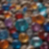 A close-up view of various gemstones showcasing their colors and textures