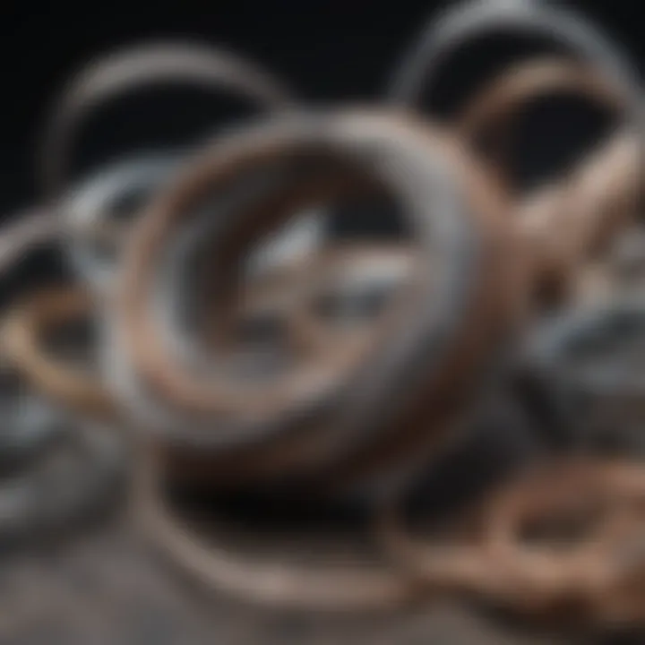 Close-up of various wire materials used in crafting rings, highlighting texture and color diversity.