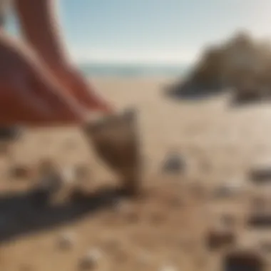 Close-up view of a shark tooth sifter in action on a beach