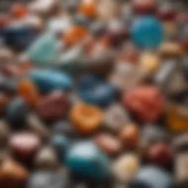A Vibrant Display of Minerals A diverse collection of colorful rocks and minerals displayed artistically