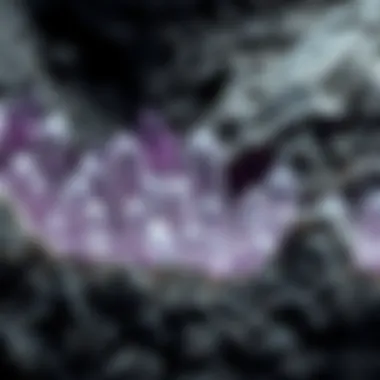 Geological context of amethyst crystal points within a rock formation