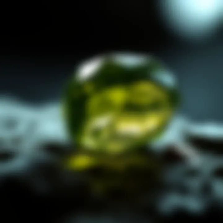 Radiant peridot with its unique color variation