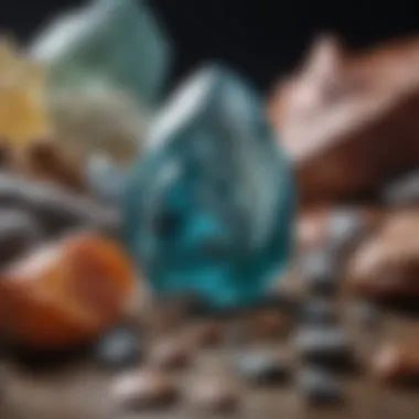 Mineral Display A captivating display of various minerals, illustrating their diverse shapes and colors.