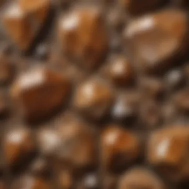 Intricate Textures of Brownish Crystal Stone A close-up view of a brownish crystal stone showcasing its intricate textures and patterns