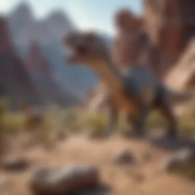 Illustration of Various Dinosaur Species Found in Utah Diverse dinosaur species representation
