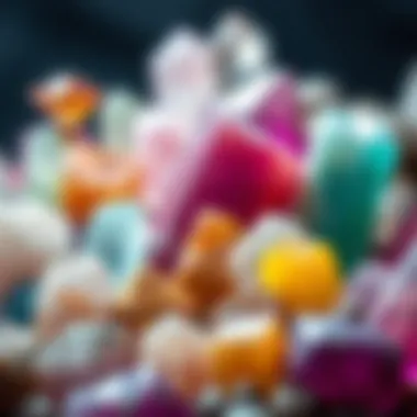 A close-up view of an array of colorful crystals showcasing their unique textures and formations