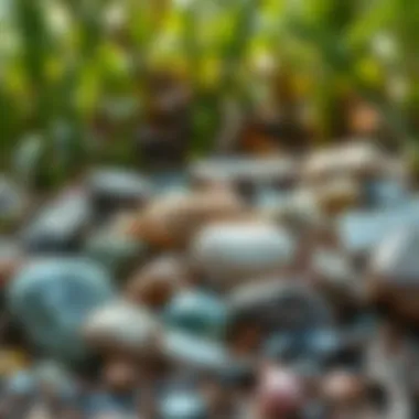 A serene setting featuring assorted stones harmonizing with nature, emphasizing their natural beauty