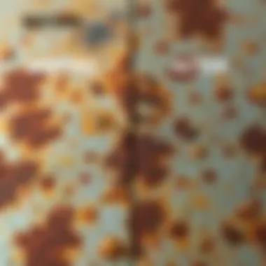 Before and after comparison of a metal surface treated with a Dremel rust removal bit