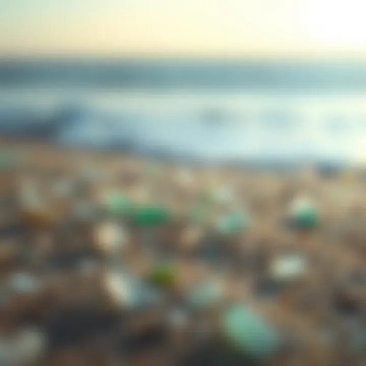 A serene beach landscape featuring sea glass among the sand