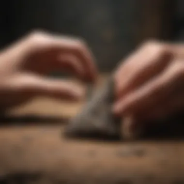 An expert meticulously examining an arrowhead for classification