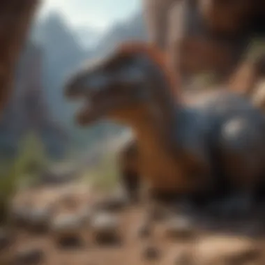 Dinosaur Nesting Behaviors An artistic representation of dinosaur nesting behaviors in a prehistoric environment.