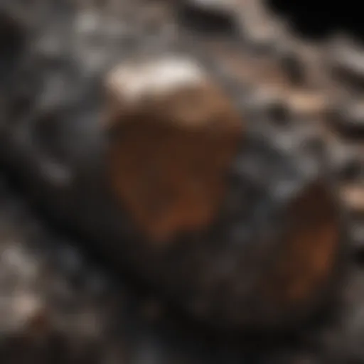 Close-up of a Martian meteorite showcasing its unique texture and mineral composition.