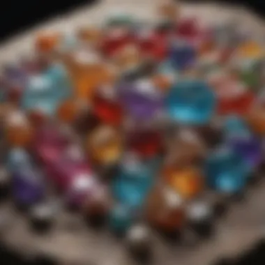 Showcase of Gemstone Diversity A stunning display of various gemstones showcasing their unique colors and textures.