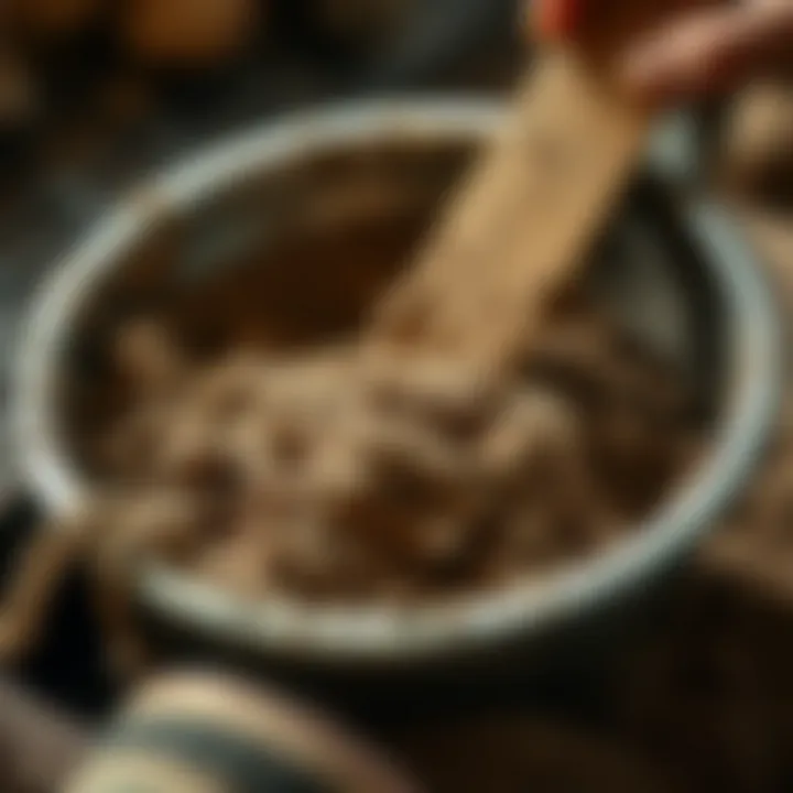 Close-up view of dirt being sifted through a pan