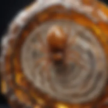 Close-Up of a Spider Fossil in Amber A detailed close-up of a well-preserved spider fossil embedded in amber.