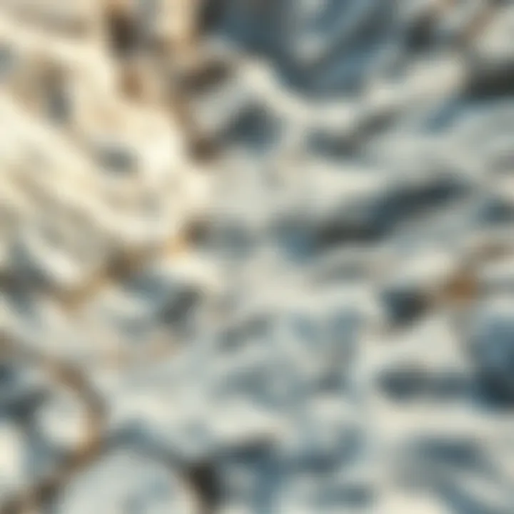 Intricate Details of White Rock with Silver Flakes Close-up view of white rock showcasing shiny silver flakes glimmering in natural light.