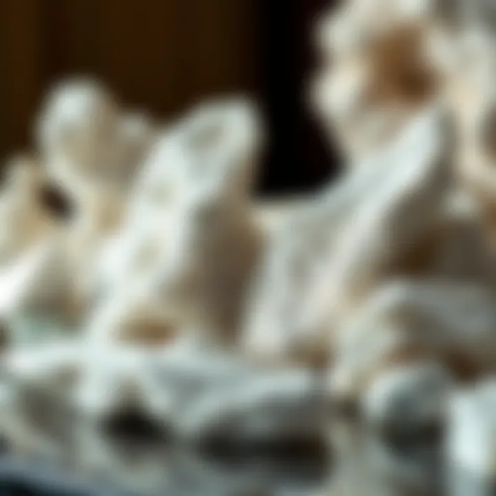 Artistic Arrangement of White Rock Specimens A stunning display of white rock specimens adorned with shiny silver flakes, arranged artistically.