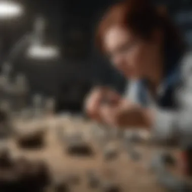 A scientist analyzing rock samples in a laboratory