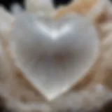 Close-up view of a selenite heart showcasing its translucent texture